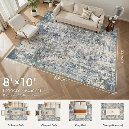 DMOYEST Area Rug Living Room Rugs 8x10 Washable Abstract Carpet | Neutral - Image 2