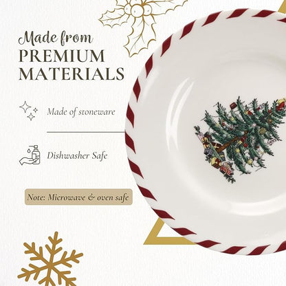 Spode Christmas Tree Canape Plates - Set of 4 | Peppermint Design, Holiday Appetizer Plate | Christmas Serving & Festive Dish | Seasonal Decorative Plate, Holiday Tableware