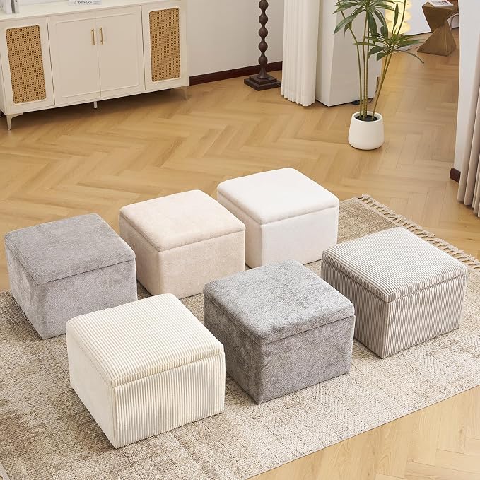 Modern Cube Storage Ottoman, Chenille Ottoman Foot Stools, Ottoman Footstool - Image 8