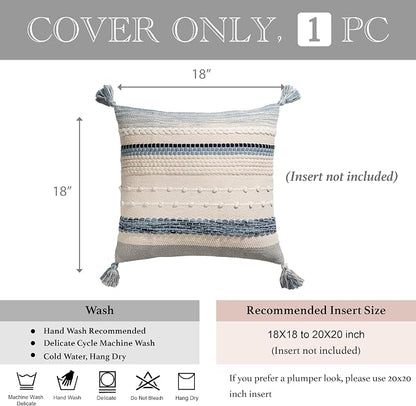 Coastal Blue Boho Decorative Throw Pillow Cover 18x18 Modern Bohemian Accent - Image 5