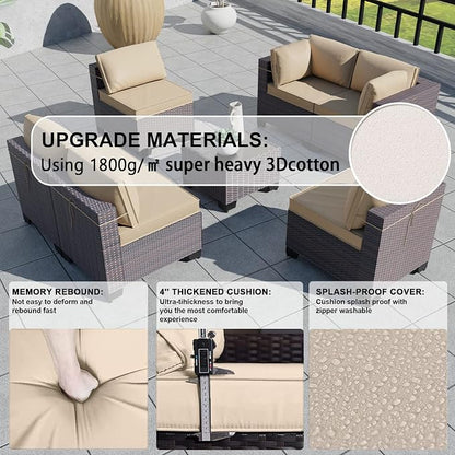 Kullavik 7 Pieces Outdoor Patio Furniture Set, Sectional Rattan Sofa Set Brown - Image 3