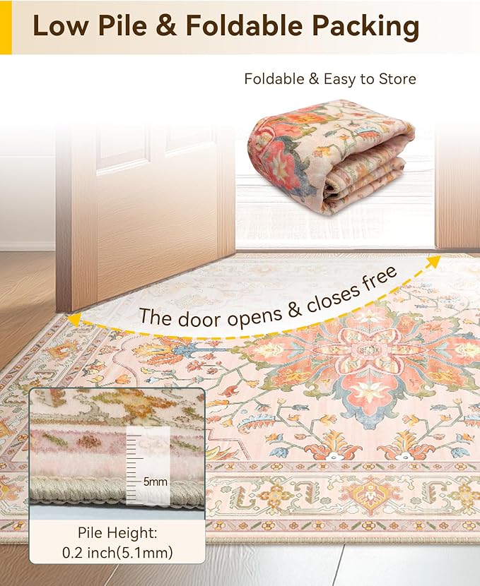 RELEANY Washable Area Rug, Water Repellent, Pet Friendly, Vintage Floral Boho - Image 6