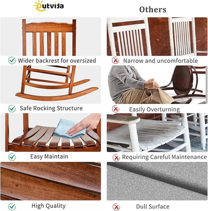 Outvita Outdoor Rocking Chair, Solid Wood High Back Rocker, All Weather Lounge - Image 7