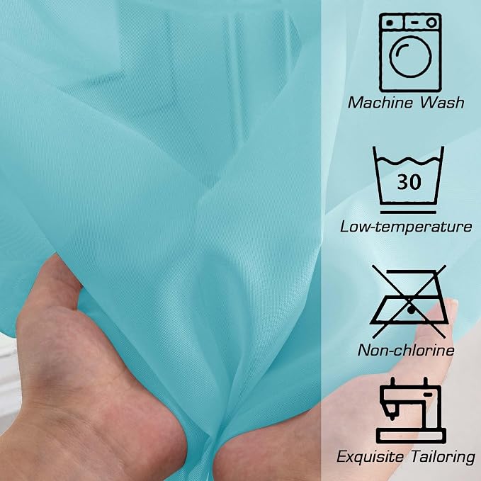 Short Aqua Sheer Curtains 36 Inch Length 2 Panels Set, Kitchen Tiers Curtains - Image 5