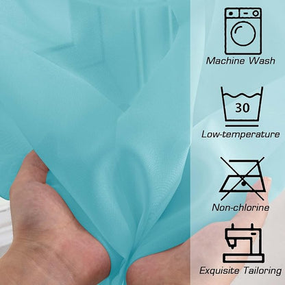 Short Aqua Sheer Curtains 36 Inch Length 2 Panels Set, Kitchen Tiers Curtains - Image 5