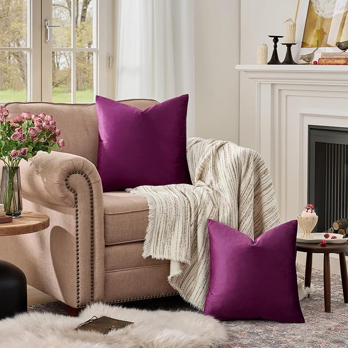 GIGIZAZA Velvet Pillow Covers 22x22 Decorative Pillows Pack of 2 Purple | Throw - Image 3