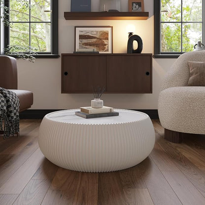 27.55" Round Marble Coffee Table, Modern Drum Coffee Cocktail Center Tables - Image 8