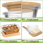 Natural Bamboo Lids Set for Food Storage Glass Containers (4pcs) - Lids are compatible with all Glass Food Storage Containers Sets