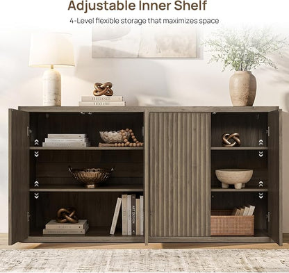 SICOTAS Buffet Cabinet with Storage Accent Sideboard with 4 Doors 66.3" Wide - Image 6