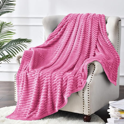 BEDELITE Ribbed Jacquard Hot Pink Fleece Twin Blanket - Image 8