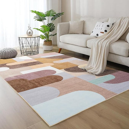 Living Room Rug 6x9 Brown Area Rug Machine Washable Carpet Non Slip Indoor - Image 2