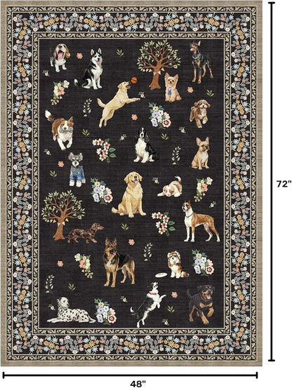 Black Floral Area Rug 4x6 for Bedroom Dining Room | Low Pile; Non Slip;Machine - Image 2
