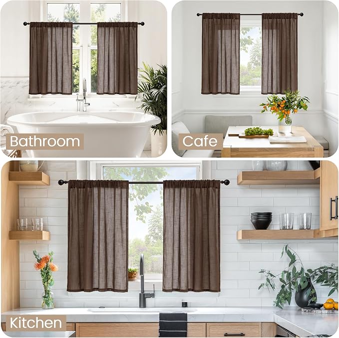 BGment Brown Linen Curtains 40 Inch Length, Short Drapes - Image 2