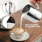 MiShoo® Milk Frothing Pitcher, 20oz Steaming Pitcher 304 Stainless Steel Espresso Machine Accessories for Coffee Bar, Cappuccino Barista Tools Milk Jug Steamer Frother Cup with Latte Art Pen