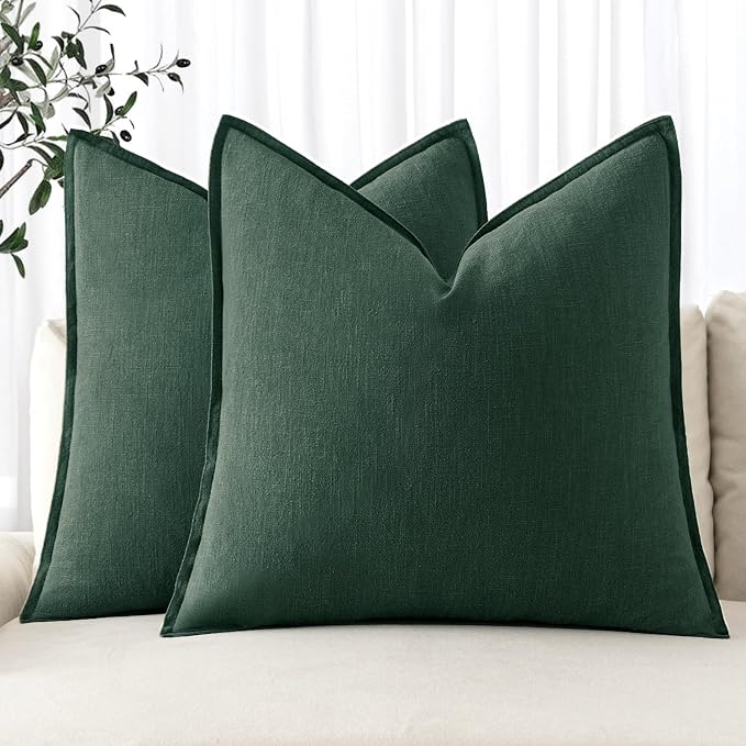 MIULEE Decorative Linen Euro Sham Pillow Covers 24x24 Dark Green | Boho by MIULEE