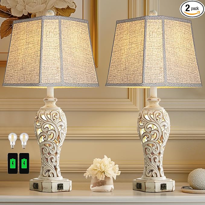 Set of 2 Rustic Table Lamps for Living Room Bedroom, Farmhouse Vintage by Reyokale