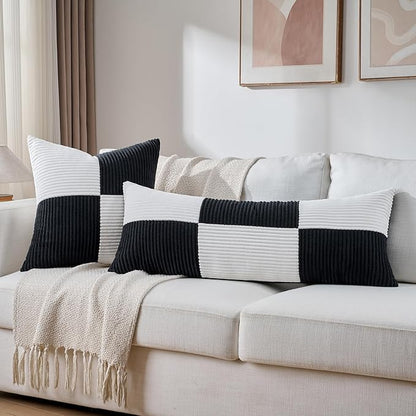 Fancy Homi Set of 2 Black White Big Decorative Throw Pillow Covers 24x24 Inch - Image 6