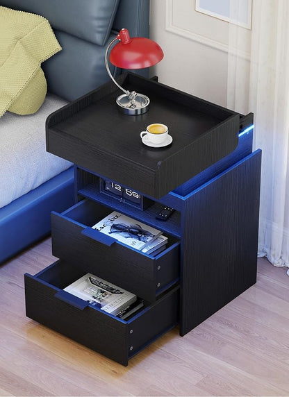 Turosur LED Night Stand with Gun Drawer, Smart Nightstand with Hidden Charging - Image 2