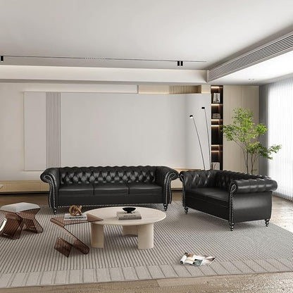 Chesterfield 3 Seater Sofa, Modern Leather Tufted Couch 3 Seater - Image 7