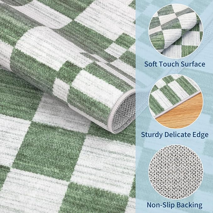 GarveeHome 2.5x10 Green Checkered Kitchen Runner Rug - Image 5