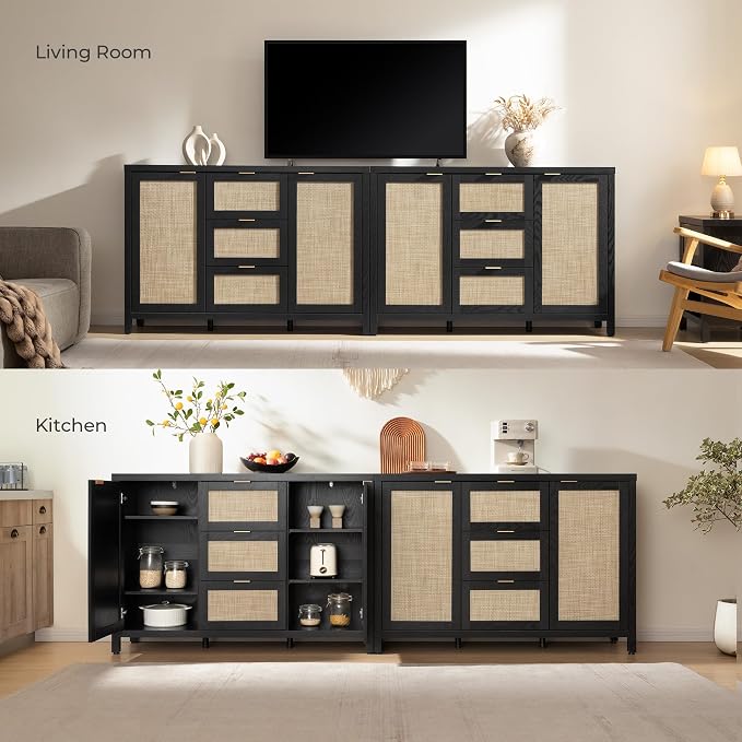 SICOTAS Rattan Large Sideboard Buffet Cabinet - Image 8