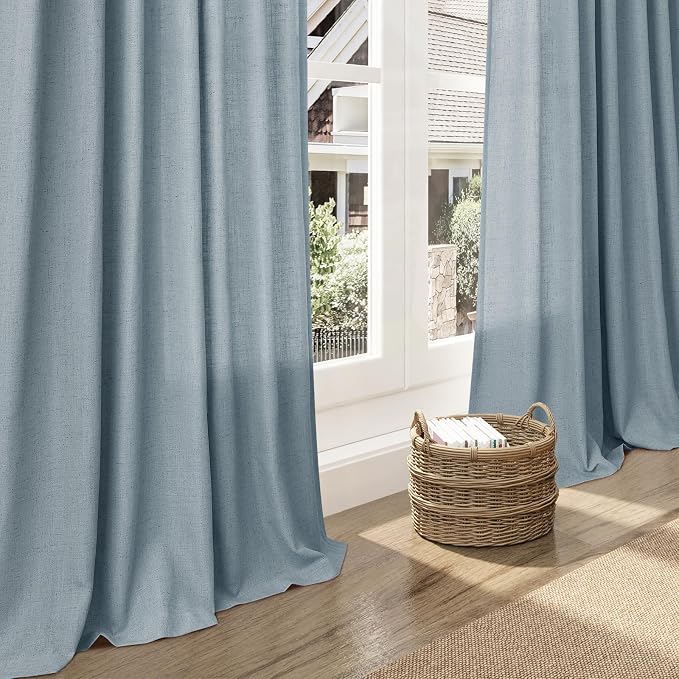 Light Blue Linen Curtains 108 Inches Long - Image 6