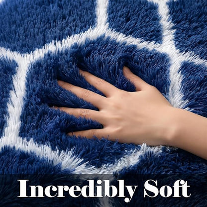 5x7 Area Rugs for Living Room Boys Bedroom, Fluffy Navy Blue and White Rug | - Image 2