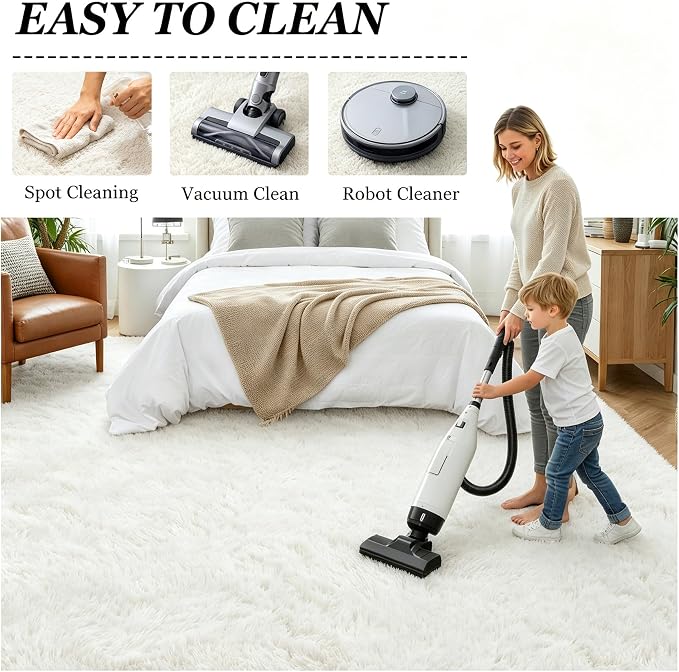 Area Rug Living Room Bedroom: 6x9 Fluffy Plush Shag Carpet Ivory | - Image 8