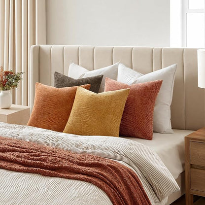 MIULEE Decorative Chenille Fall Pillow Covers Orange Brown 18x18 Pack of 4 | - Image 6