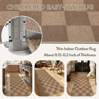 Lahome Checkered Easy Jute Kitchen Runner Rug, 2x8 Outdoor Rugs Washable | - Image 4