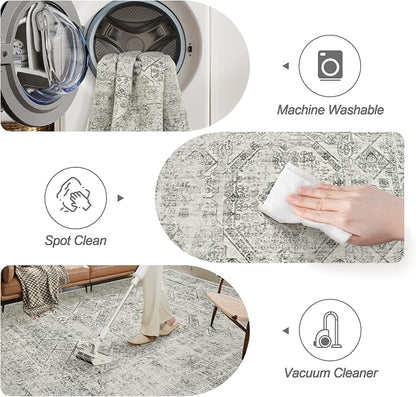 Soalmost 6x9 Area Rug for Living Room Washable Non-Slip Rugs Light Gray | - Image 4
