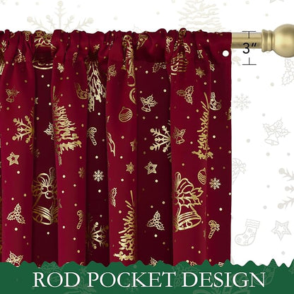 NICETOWN 2 Panels Christmas Red Curtains 52 x 84 Inch, Xmas Theme Window - Image 2