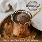 Volarium Turkish Coffee Pot, Greek Arabic Coffee Maker, Hammered Copper Coffee Cezve, Stove Top Coffee Maker (Small)