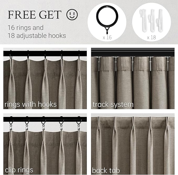 94 Inch Length Pinch Pleat Linen Curtains Drapes 2 Panels Set, Hooks Sense of - Image 3