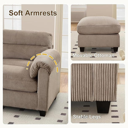 HAOMARKETS Corduroy Sofa Set, Upholstered Ottoman, Modern Loveseat and 3-Seater - Image 5