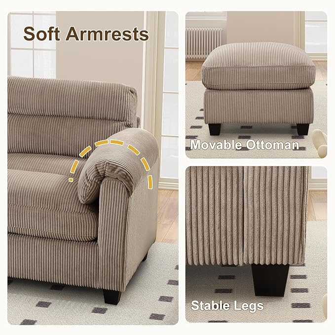 HAOMARKETS Corduroy Sofa Set, Upholstered Armchair and Loveseat Sofa Set of 2 - Image 5