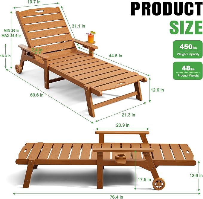 Outdoor Lounge Chair with 5-Position Adjustable, Outside Lounge Chair with Cup - Image 3