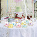 48 Sets Floral Paper Tea Cups and Saucers Disposable Tea Party Supplies Colorful Flower Teacups with Handle and Plates for Hot Cold Drink Wedding Birthday Party Baby Shower