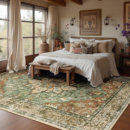RELEANY Washable Area Rug, Brick/Brown/Green | Non-Slip, Water Repellent - Image 3