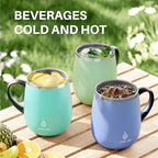 Ideus 16 oz Insulated Coffee Mug with Handle and Lid, Double Wall Stainless Steel Vacuum Thermal Coffee Mug, Travel Coffee Cup Thermal Cup for Home and Office, Avocado Green