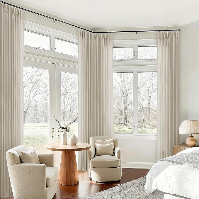 Greyish Beige Linen Curtains 90 Inches Long Pinch Pleat Semi Sheer | Neutral - Image 9
