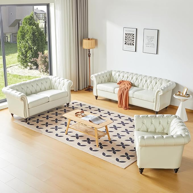 Chesterfield Loveseat Sofa, Modern Leather Small Sofa Couch 2 Seater - Image 3