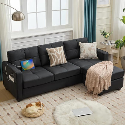 TYBOATLE Black Sectional Couches w/Side Pockets by TYBOATLE