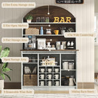 4 EVER WINNER Coffee Bar with 3-Tier Storage, 67" Coffee Bar Cabinet with Sliding Barn Doors & Wine Rack, Kitchen Hutch Cabinet for Living Room, Dining Room, Grey