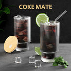 16 OZ Glass Cup with Lid and Straw, Vintage Ribbed Glassware for Whiskey Cocktail Beer, Iced Coffee Cups with Lid, Glass Tumbler with Straw and Lid (1 PACK)
