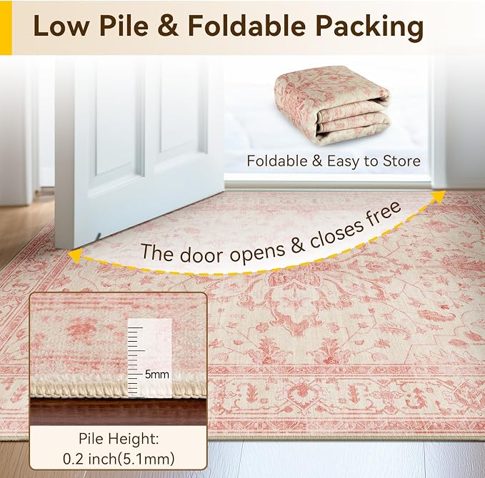 RELEANY Washable Area Rug, Water Repellent, Pet Friendly, Vintage Floral Boho - Image 4