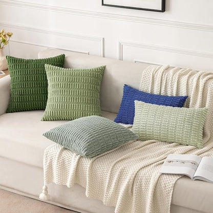 MIULEE Lumbar Corduroy Decorative Throw Pillow Covers 12x20 Moss Green | Pack - Image 4