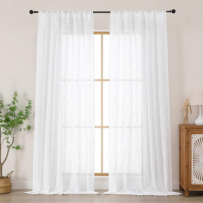 Chyhomenyc White Semi Sheer Curtains 96 Inches Long 2 Panels by Chyhomenyc
