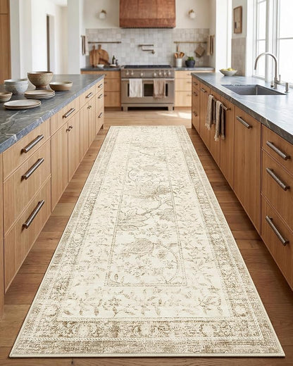 GarveeHome Vintage Beige Washable Kitchen Runner Rug: 2'6" x 8' Hallway Rug Non - Image 3