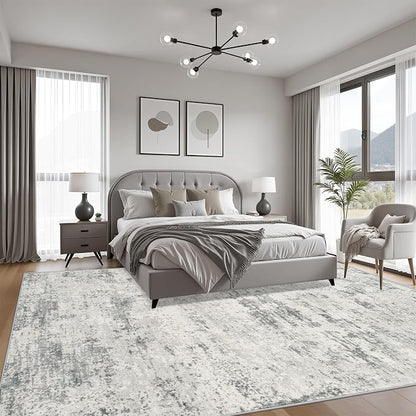 9x12 Area Rug Living Room: Modern Washable Indoor Soft Carpet Gray | - Image 3